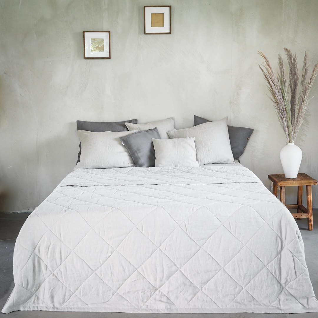 Quilted Linen Blanket With Hemp Filling. Natural Linen Quilt. Etsy