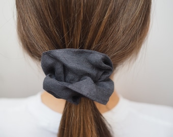 Charcoal linen scrunchie, natural linen hair tie, hair accessories, gifts for her