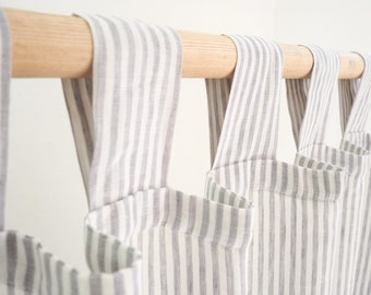 Gray Striped Linen Curtain Panel, Tab Top, Medium Weight