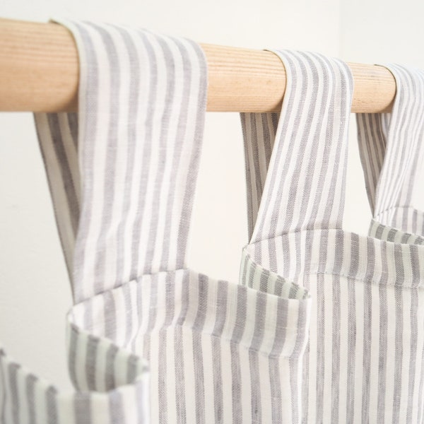 Linen curtain panel made of medium linen (160 g/m2) / gray stripes / tab tops / different colors / 1 pcs