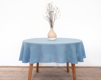 Dusty blue linen tablecloth | round tablecloth