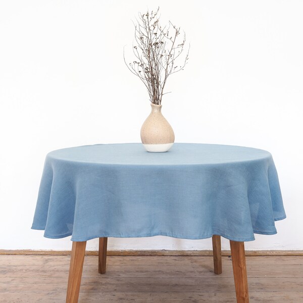 Dusty blue linen tablecloth | round tablecloth