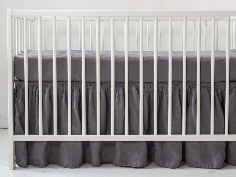 Boy Crib Skirt. Linen Boy Gathered Skirt. Boy Nursery Decor. Etsy