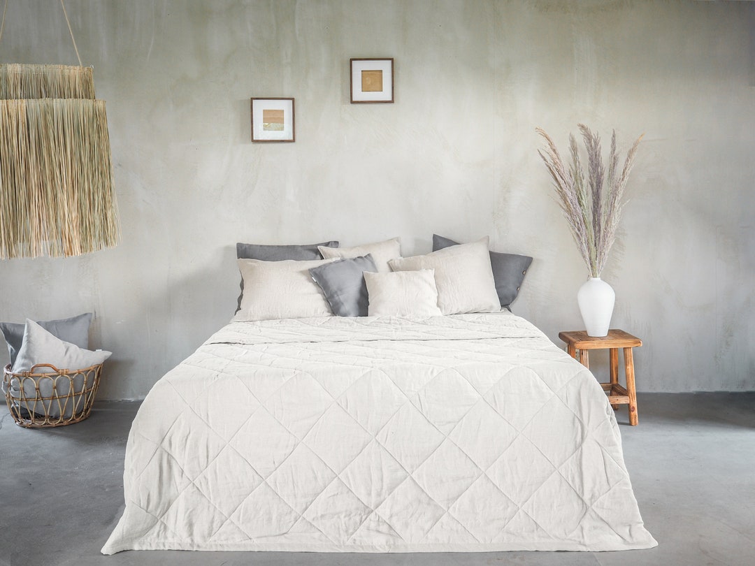 Quilted Linen Blanket With Hemp Filling. Natural Linen Quilt. Etsy
