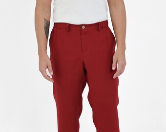 Pantalon en lin pour homme. pantalon en lin rouge. vêtements pour hommes.