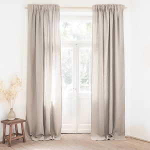 Heavy linen (280 g/m2) curtain panel with tape. pleating tape linen curtain. pencil pleat curtain / 1 pcs