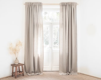 Heavy linen (280 g/m2) curtain panel with tape. pleating tape linen curtain. pencil pleat curtain / 1 pcs