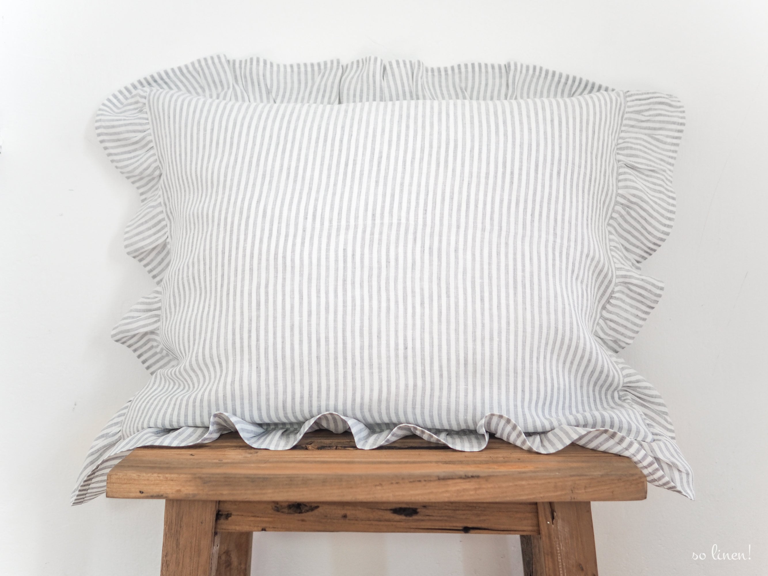 Gray stripes ruffled linen pillowcase. Linen pillowcase with Etsy