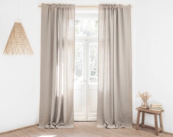 Heavy linen curtain panel (280 g/m2) with decorative header. rod pocket curtain panel / 1 pcs