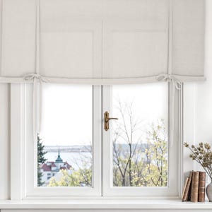Heavy linen tie up curtains. Custom tie up curtains. Window shades