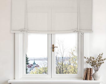 Heavy Linen Tie-Up Curtain, Window Shade, Custom Size