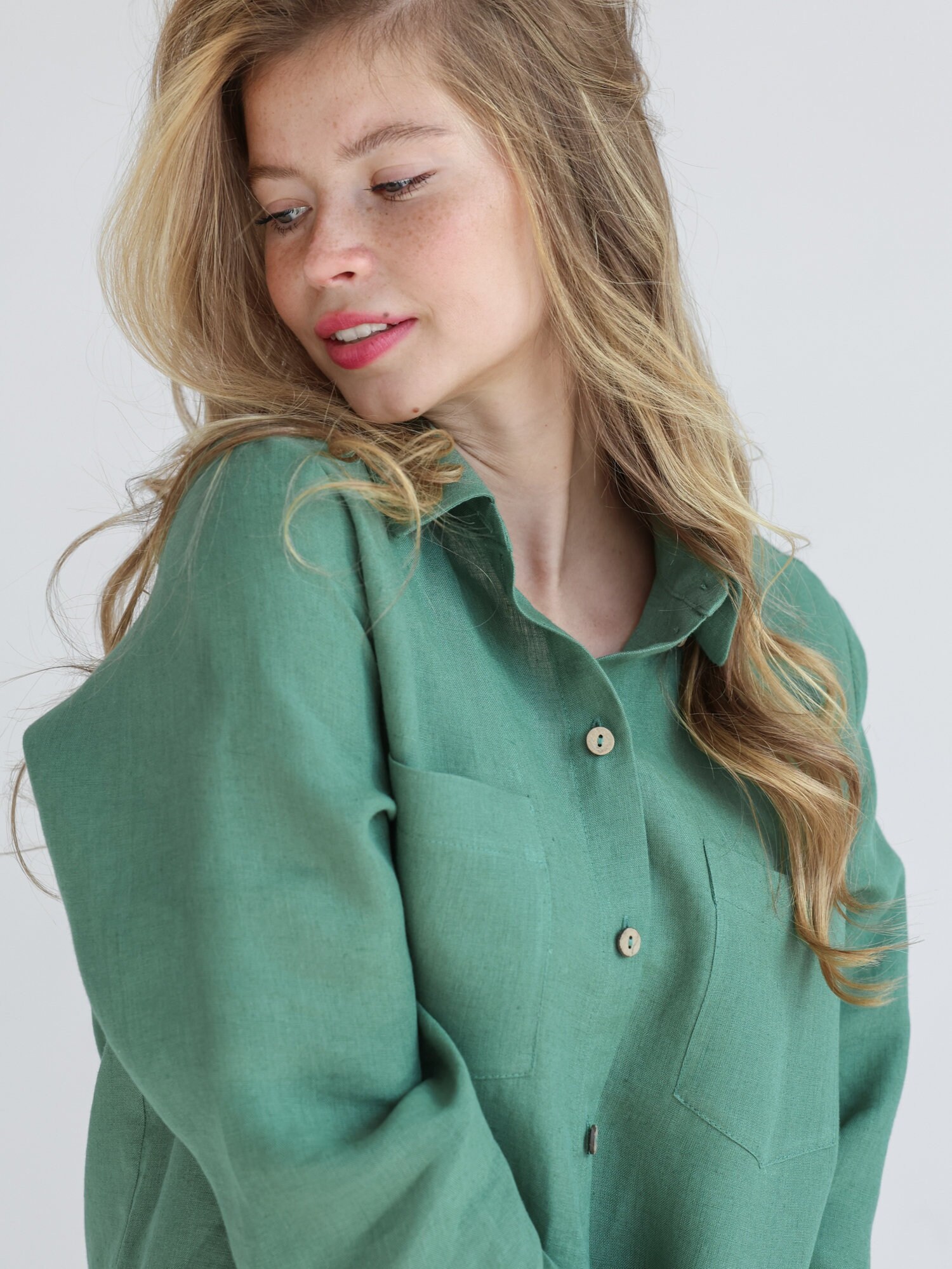 eucalyptus green dress shirt Asymmetric Eucalyptus Silk Shirt Dress main image 1