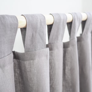Gray tab top window curtain panel made of medium linen (160 g/2)