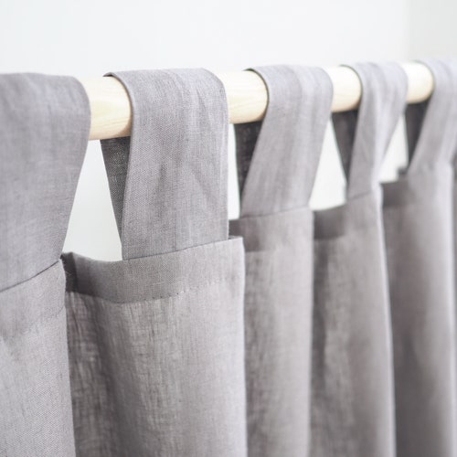 Tenda a pannello con linguetta superiore grigia in lino medio (160 g/2)