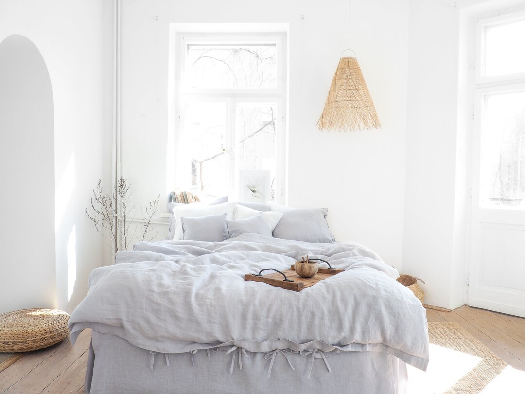 Light Gray Linen Duvet Cover Queen Size King Size Linen Etsy