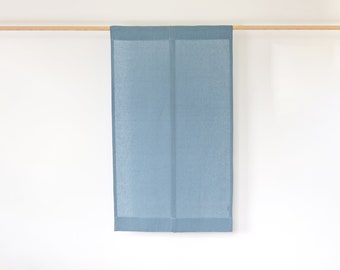 Japanese style room dividers, Linen Noren curtains in dusty blue, linen doorway curtains.