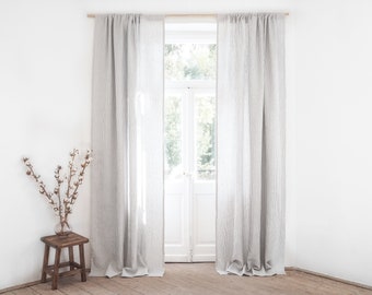 Gray stripes rod pocket. curtain panel made of stonewashed linen / 1 pcs. heavy linen (280 g/m2)