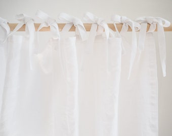 Homey white tie top curtain made of medium linen (160 g/m2)/ made of linen / scandinavian design / linen drapes / 1 pcs