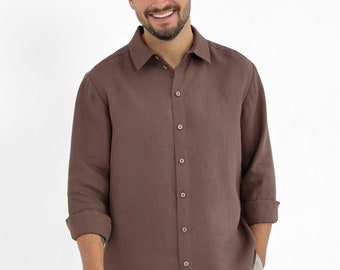 Men's Stonewashed Linen Shirt, Handmade Button Down