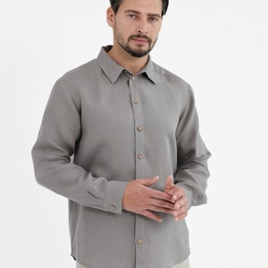 Linen shirt men. Gray linen shirt. Mens clothing.