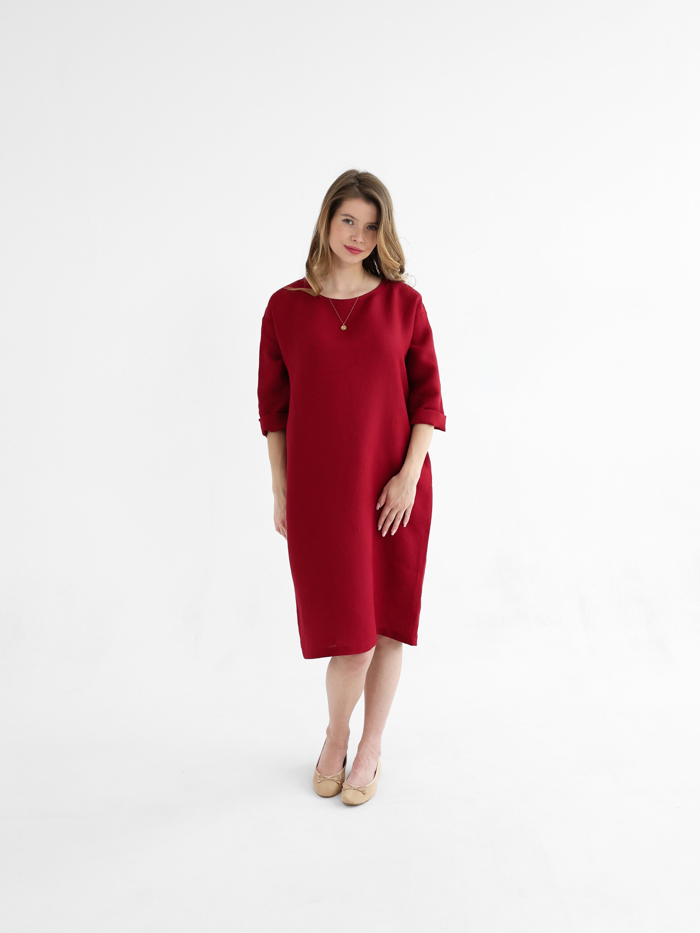red linen shift dress Womens Sosandar Red Linen Blend Button Front Shift Dress US 16