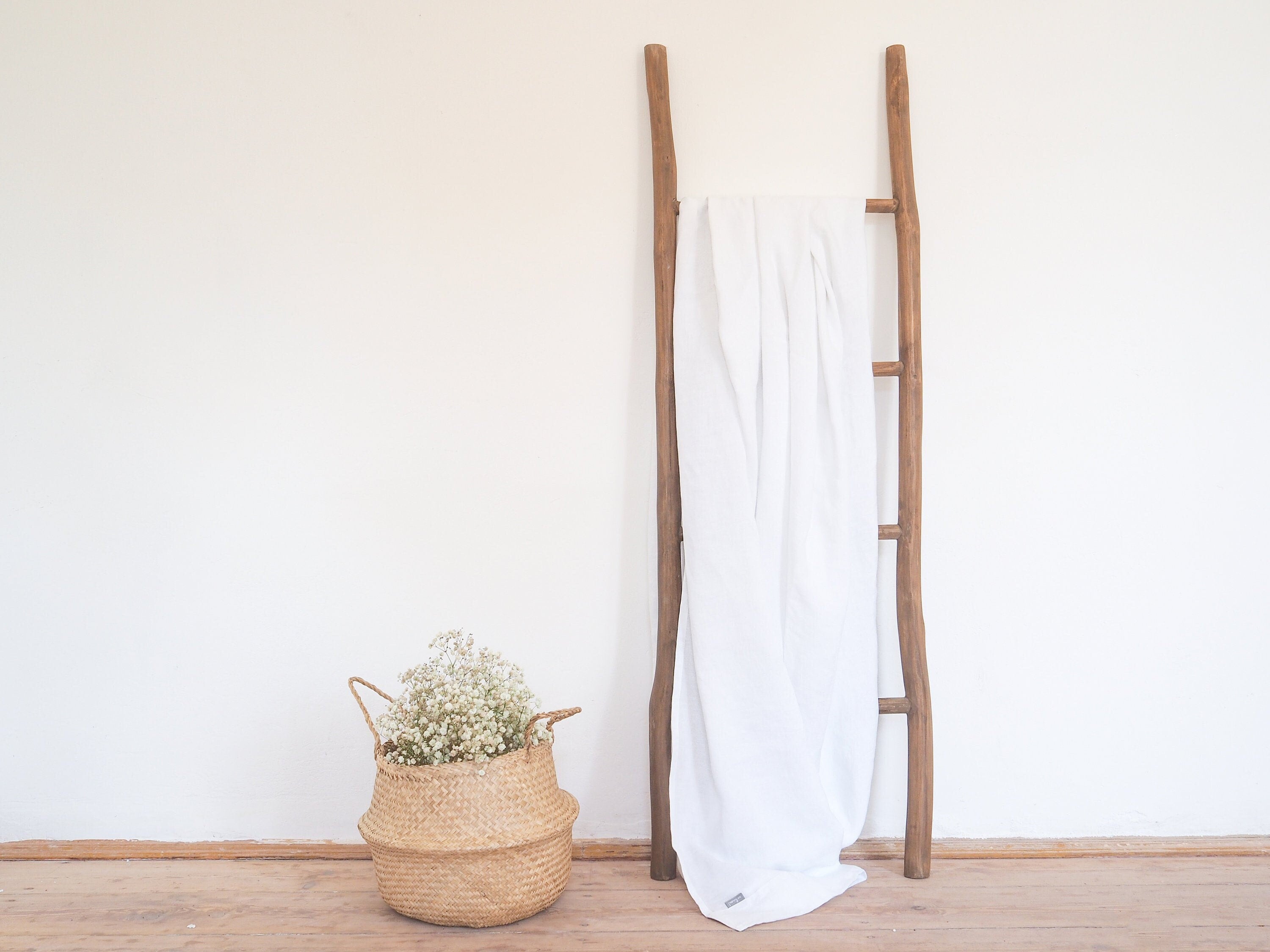 White Linen Blanket, Heavy Stonewashed Linen Bedspread, Custom Size