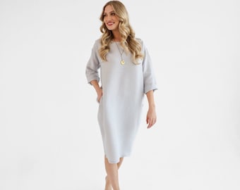 Oversized shift dress in light gray. linen dress peony.