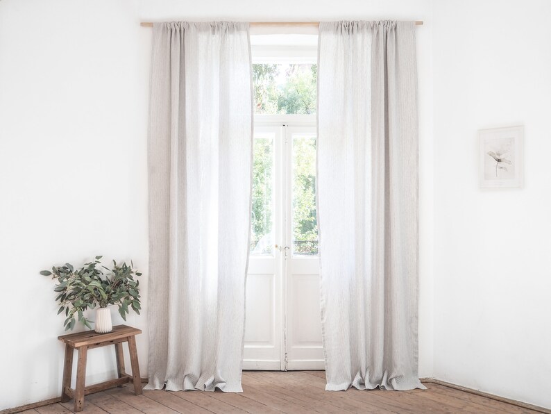 grey striped linen drapes