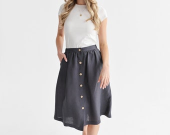 Dark linen skirt with buttons in charcoal color. linen skirt lily.