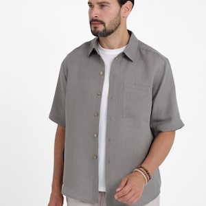 Gray mens shirt. Summer shirt for men. Linen shirt RIVER