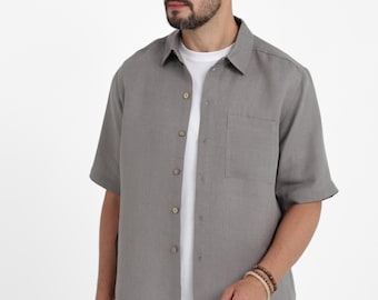 Camicia da uomo grigia. Camicia estiva da uomo. Camicia in lino RIVER