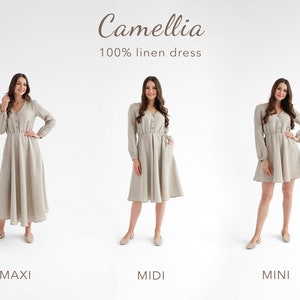 Boho linen dress in pure white color. linen dress camellia. image 8