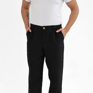 Men&#39;s linen pants. Black linen pants. Mens clothing.