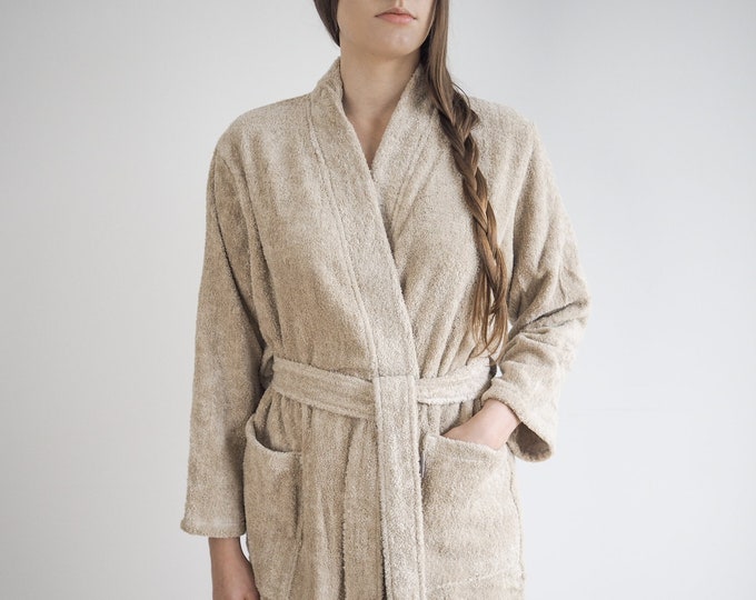 Linen terry bathrobe. soft and natural. spa bathrobe.