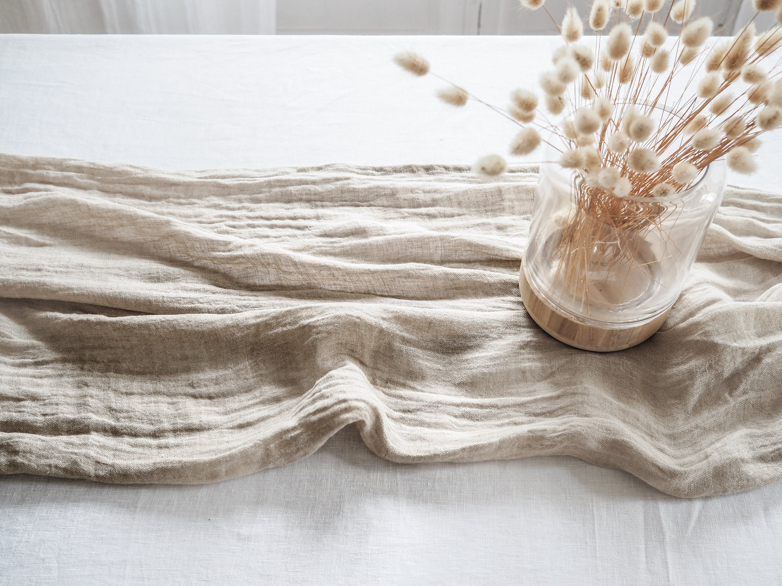 Natural linen muslin table runner. Airy linen runner. Natural Etsy