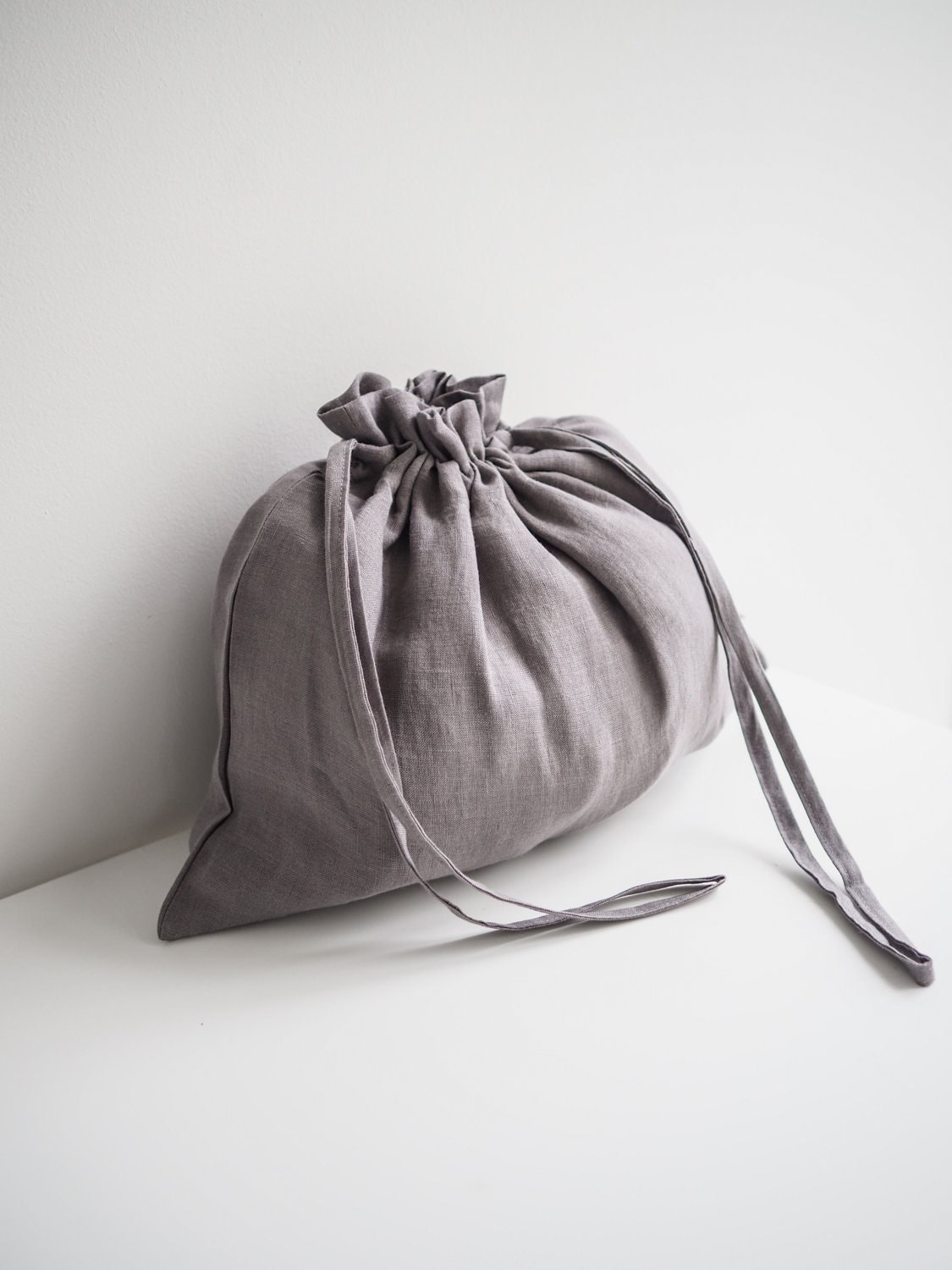 Drawstring Laundry or Storage Bag in Black Color. Linen and Washable Paper Material