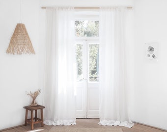 Sheer White Linen Muslin Curtain Panel, Airy Linen Drape