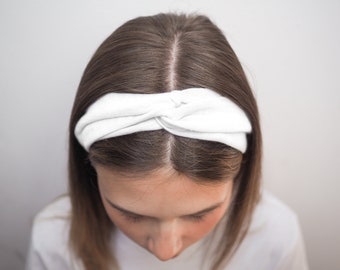 Pure White Knotted Linen Headband, Natural Linen Headband with a knot, Women's Hair Accessories, Bridesmaid Gift