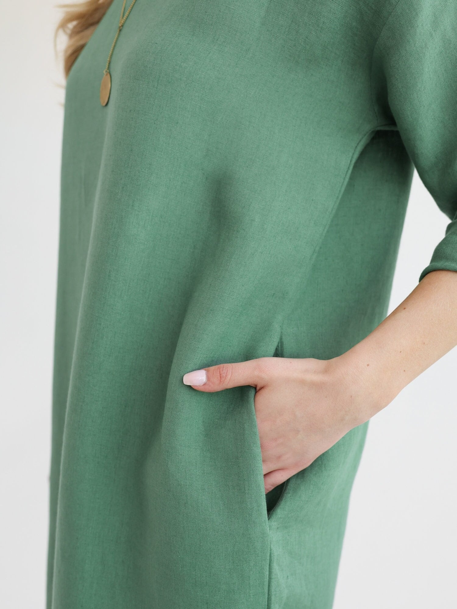 Eucalyptus Green Linen Dress, Oversized Stonewashed Dress Eucalyptus Green Linen Dress, Oversized Stonewashed Dress