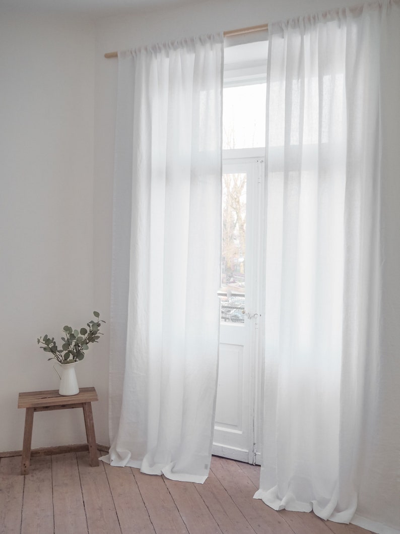 pure white linen curtain panel