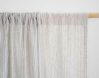 Gray Striped Linen Curtain Panel, Rod Pocket, Custom Length, Medium Linen