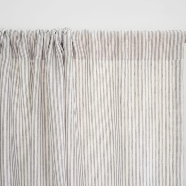 Gray stripes curtain panel made of medium linen (160 g/2)/ rod pocket / different types of heading / 1 pcs