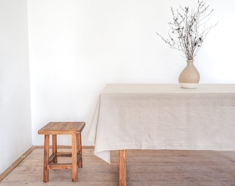 Natural Stonewashed Linen Tablecloth, Handmade Mitered Corners, Natural Table Decor