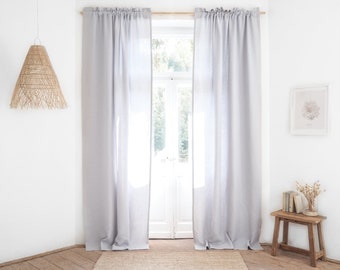 Light gray heavy linen curtain panel (280 g/m2) with decorative header. rod pocket curtain panel / 1 pcs