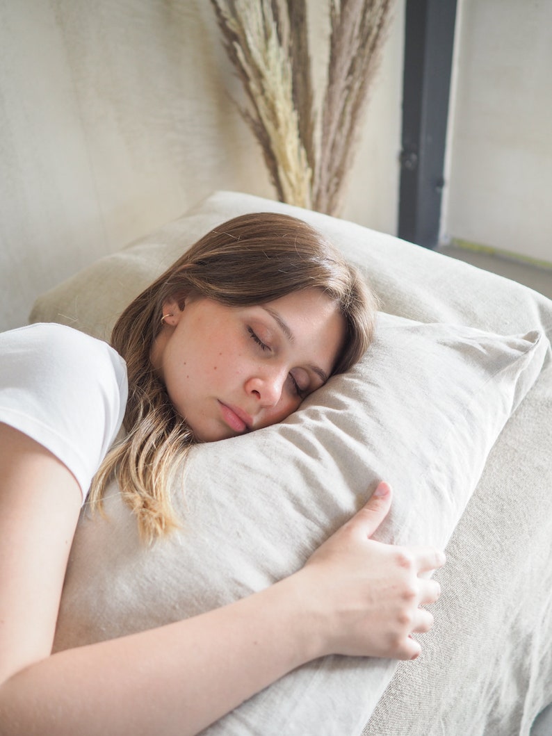 Natural Linen Body Pillowcase, Stonewashed Linen, Envelope Closure image 3