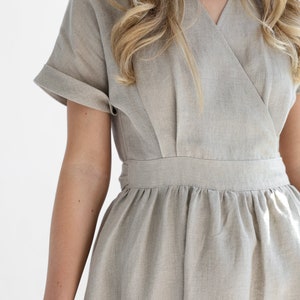 Elegant linen wrap dress in natural linen color. linen dress jasmine. image 2