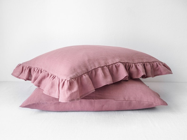 Dusty Pink Ruffled Linen Pillow Cases. Pink Linen Pillow Cover Etsy