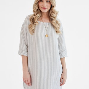 Linen beach coverup in gray stripes. linen dress peony. image 7