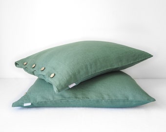 Green linen pillow case | linen bedding