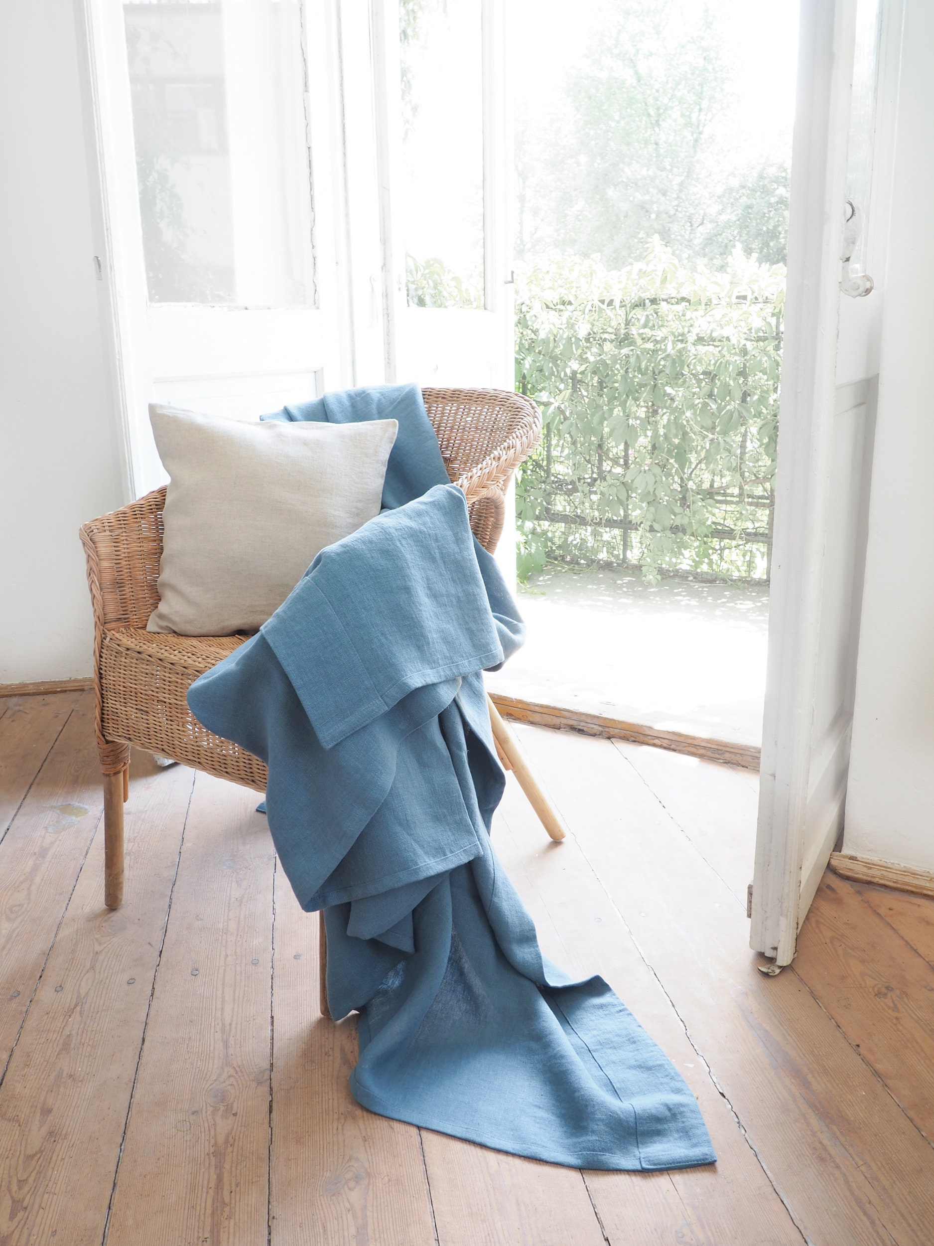 Dusty blue LINEN BLANKET | custom size